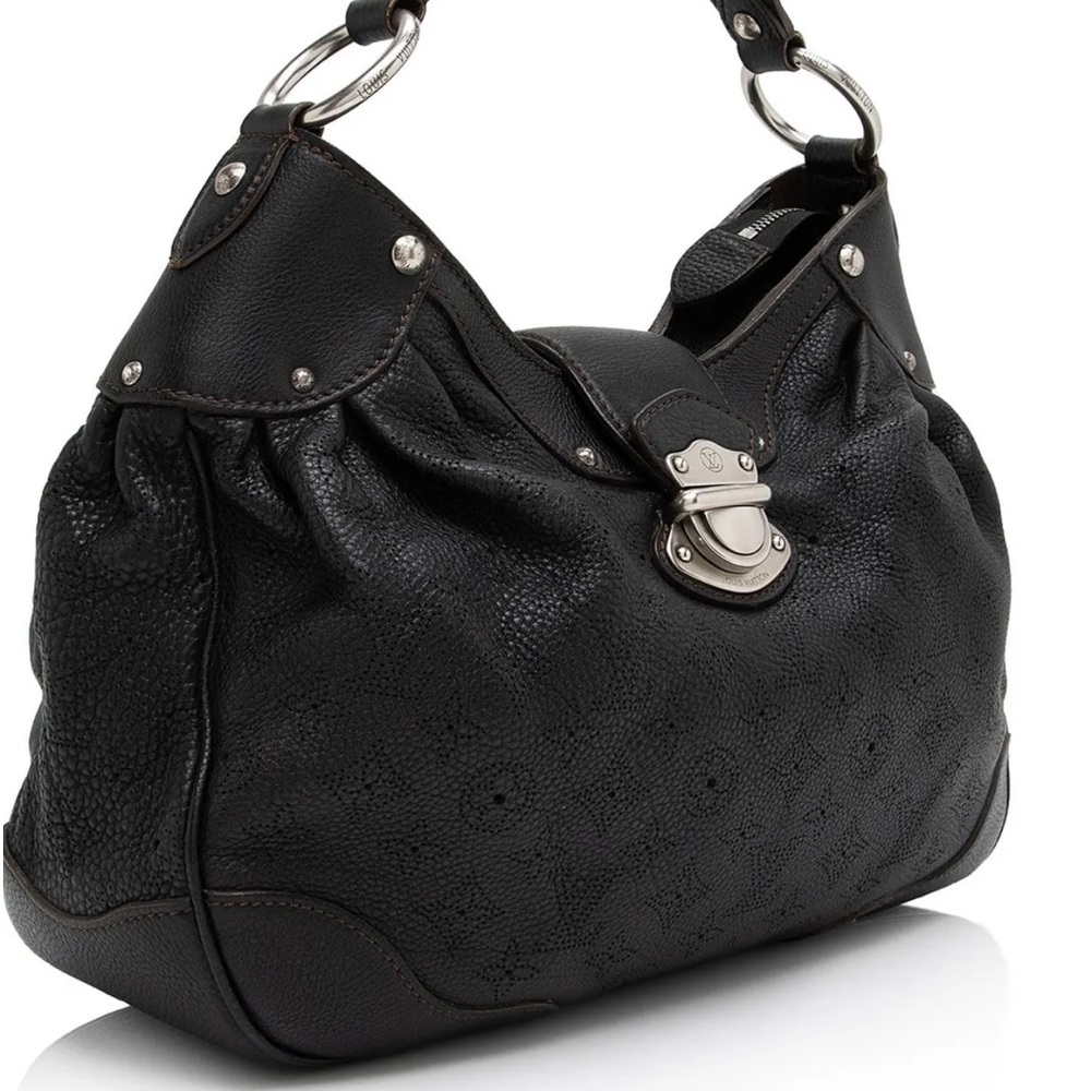 Louis Vuitton Black Leather Hobo Shoulder Bag with Silver Hardware